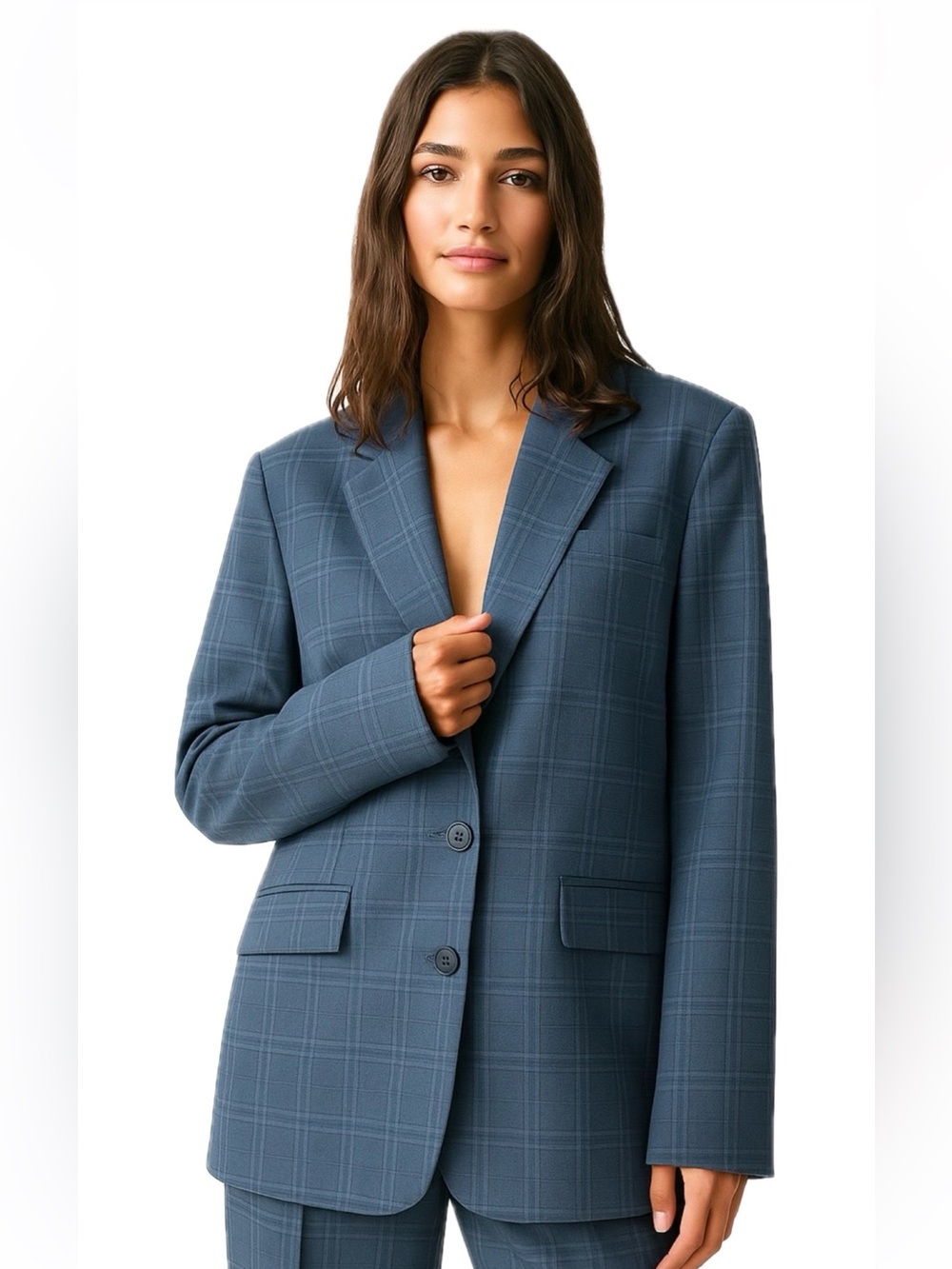 Pull&Bear Oversized Blazer Blue Check Design Black Label